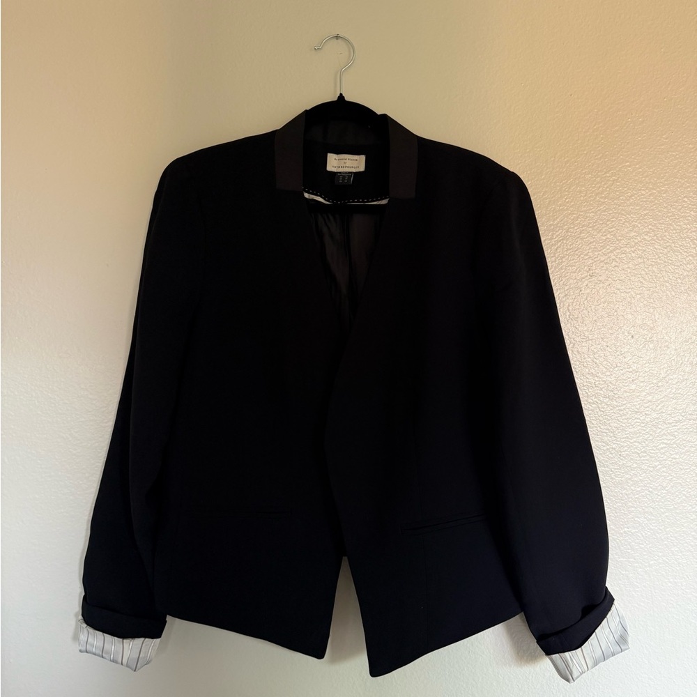Anthropologie Black Blazer with Striped Cuffs (WORN ONCE)
